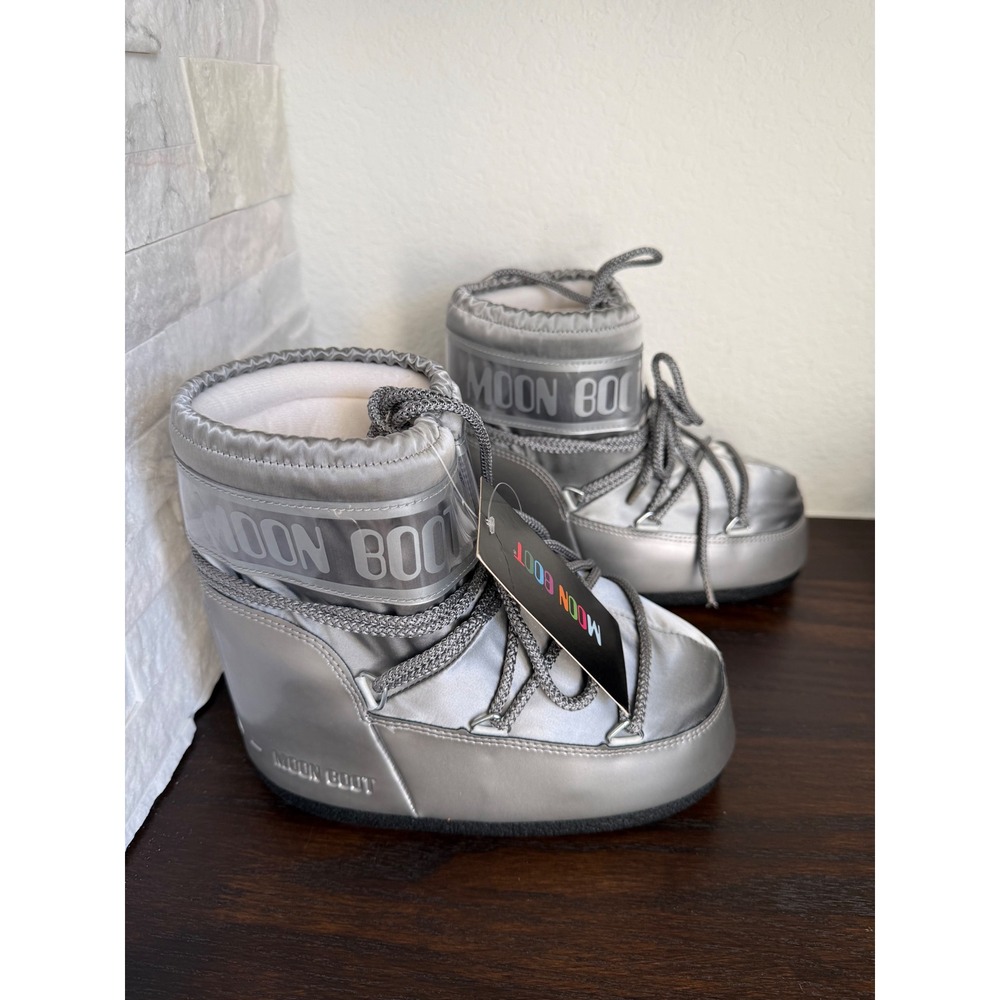 Moon Boot Icon Low Glance Silver Metallic Snow Boots EU 33-35 US 2-3.5